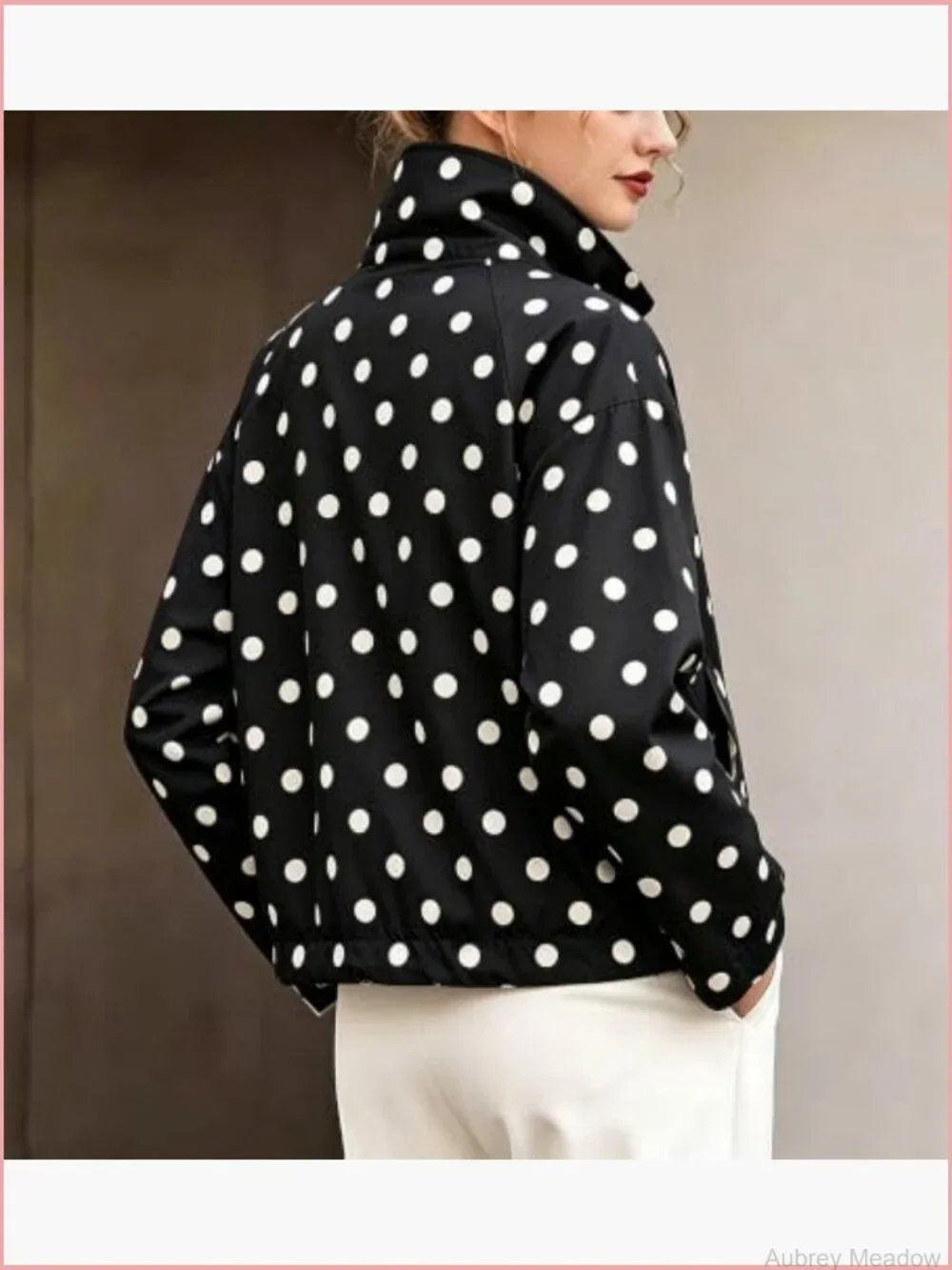 Polka Dot Cropped Jacket Drawstring Hem Button Front Lightweight Coat with